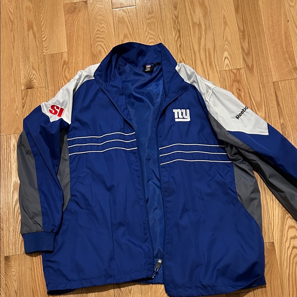 Reebok si sports illustrated Blue and Gray Windbreaker Jacket xl ny giants